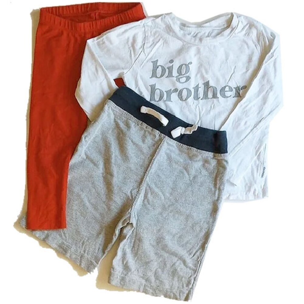 3 Pcs Gerber Cotton Big Brother T-Shirt 3T, Shorts, Cat & Jack Leggings 2T